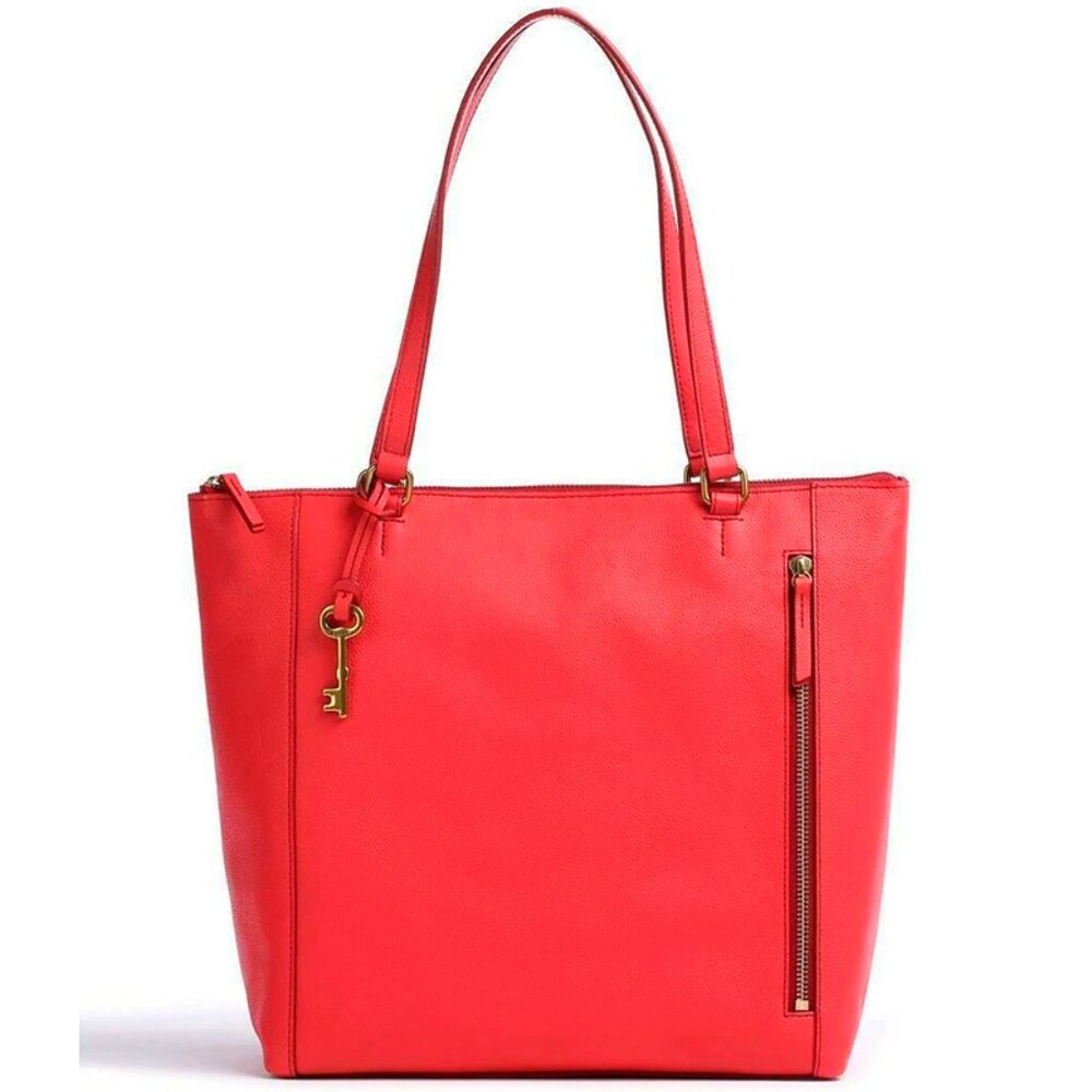 S Fossil Tara Cherry Red Leather Shopper ZB1475618 Shoulder Bag NWT $230 Retail
